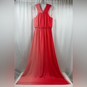 Antonio Melani Pink Coral Ombré Chiffon Sleeveless V-Neck Maxi Dress Size 0